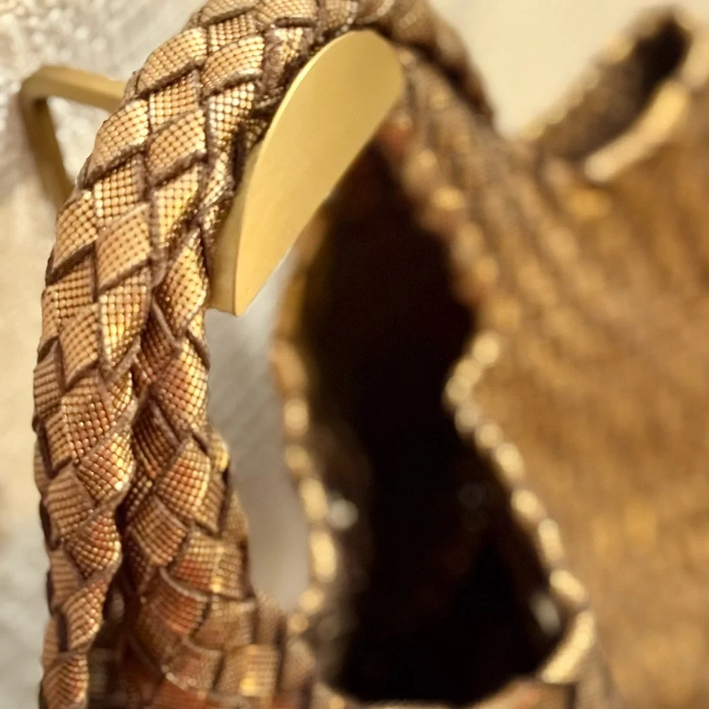 Bronze Woven Genuine Leather Tote Bag. Made in Italy. - Picture 4 of 15